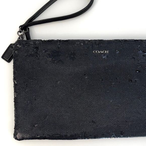 Coach Sequin Wristlet Clutch Envelope Sparkly Evening Bag Black 26484